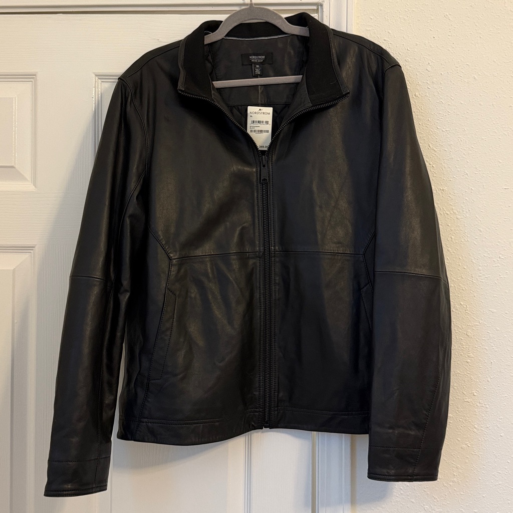 Nordstrom Men’s Black Leather Zip Up Jacket Nwt Xl